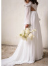 Long Sleeves White Chiffon Airy Wedding Dress